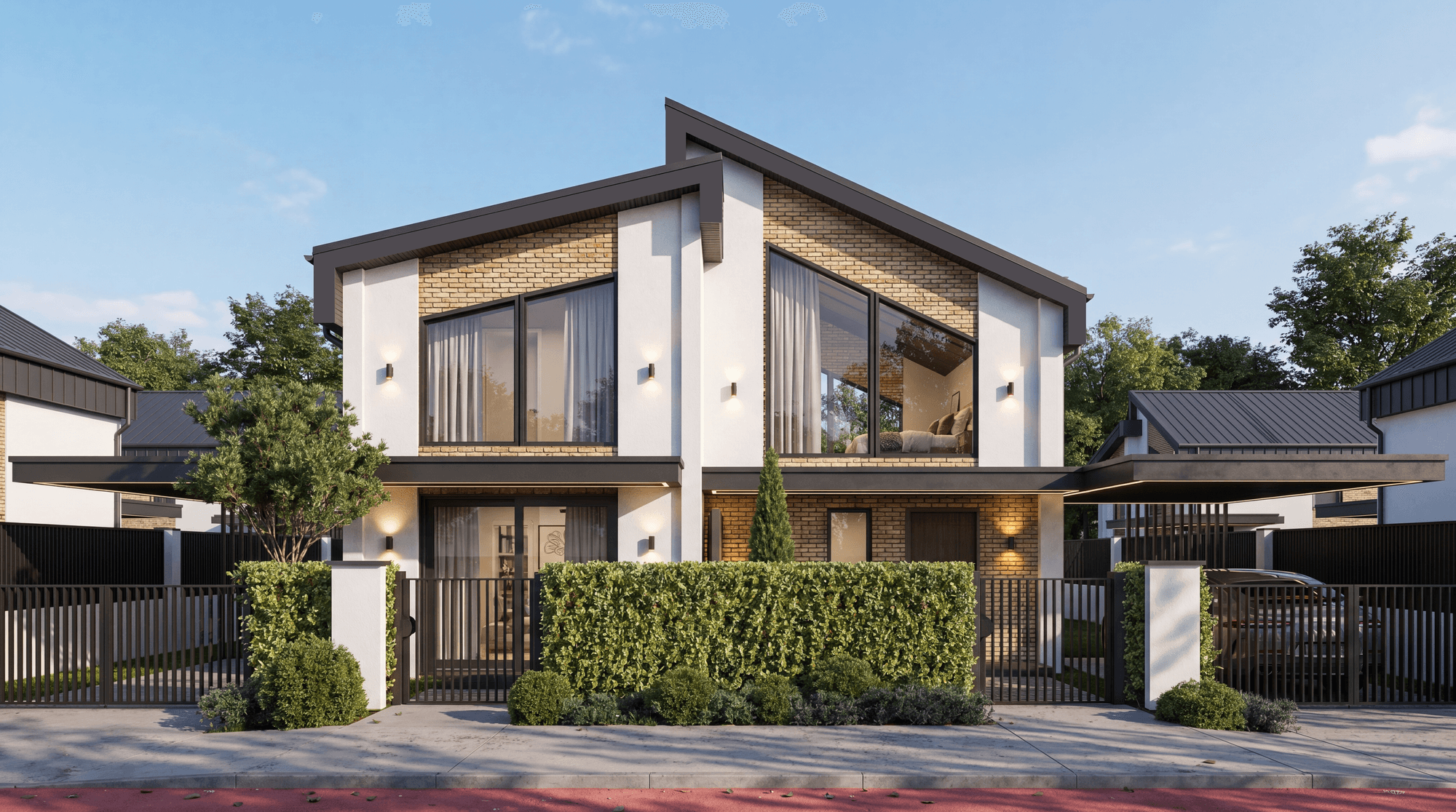 Twinhouse з похилою покрівлею — тераса та приватний сад